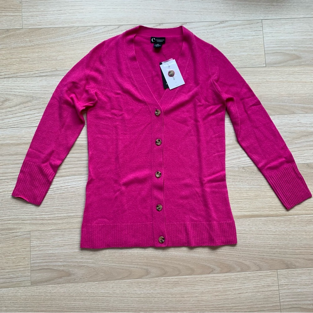 C by Bloomingdale's Cashmere Grandfather Cardigan Sweater Pink NWT Size Medium